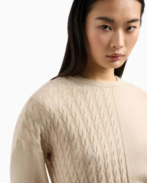 Wool Blend Sweater With Cables Beige Women Armani Knitwear Wool Blend Sweater With Cables Beige Women Armani Knitwear